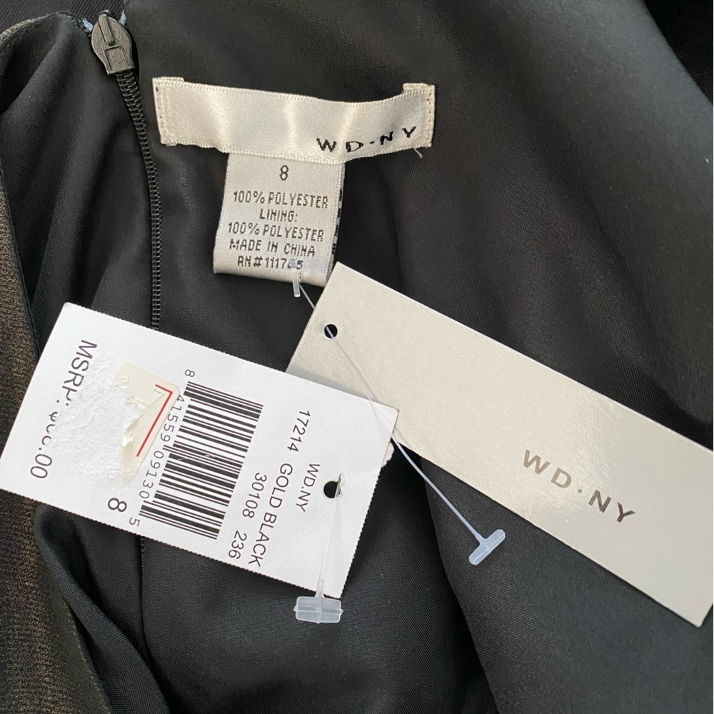 New with Tag WD. NY Gold Black Metallic Lined Top, Size 8, Short Sleeve Zip Back - Picture 9 of 9